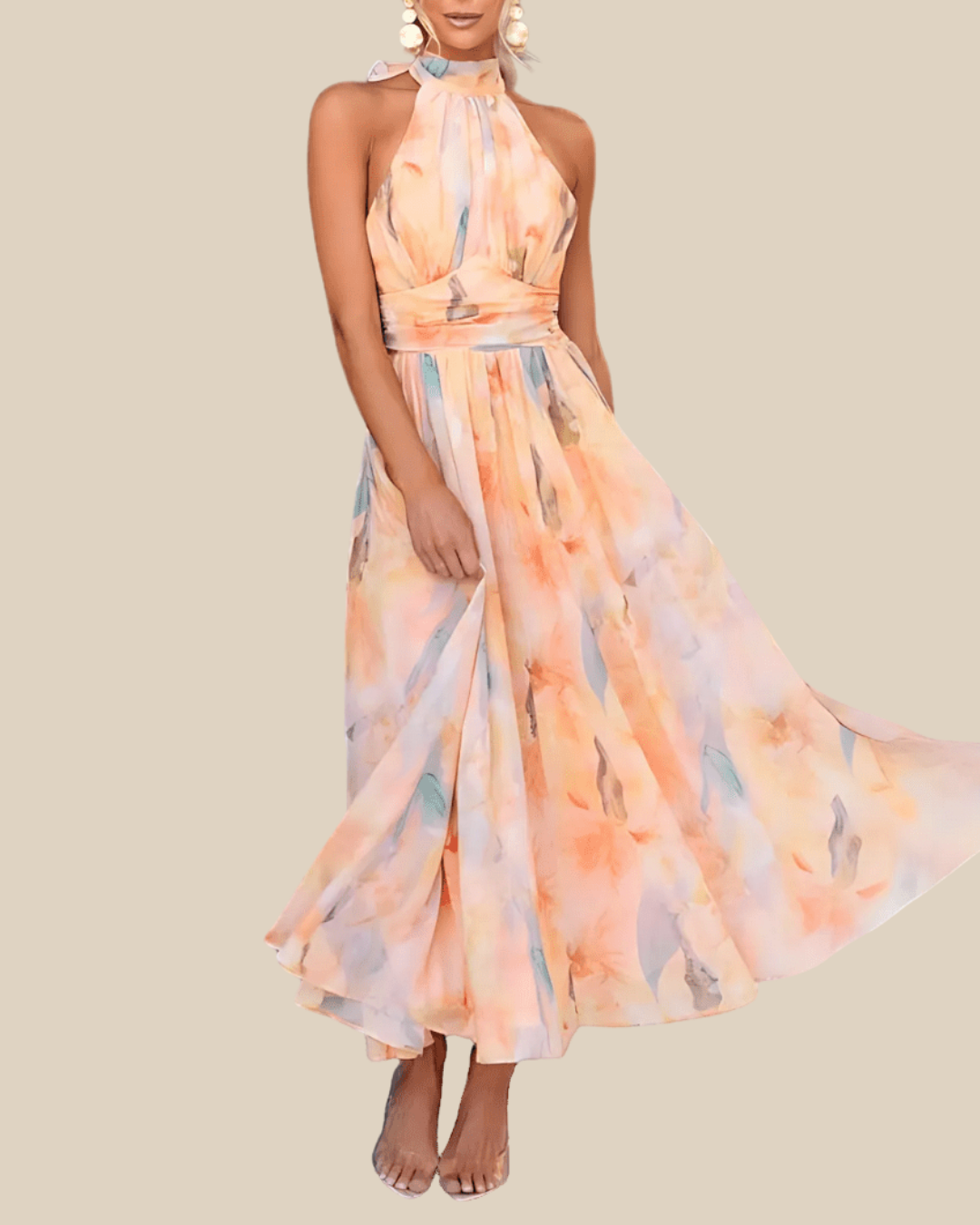 Rose | Maxikleid mit Neckholder-Trägern (Aquarell)