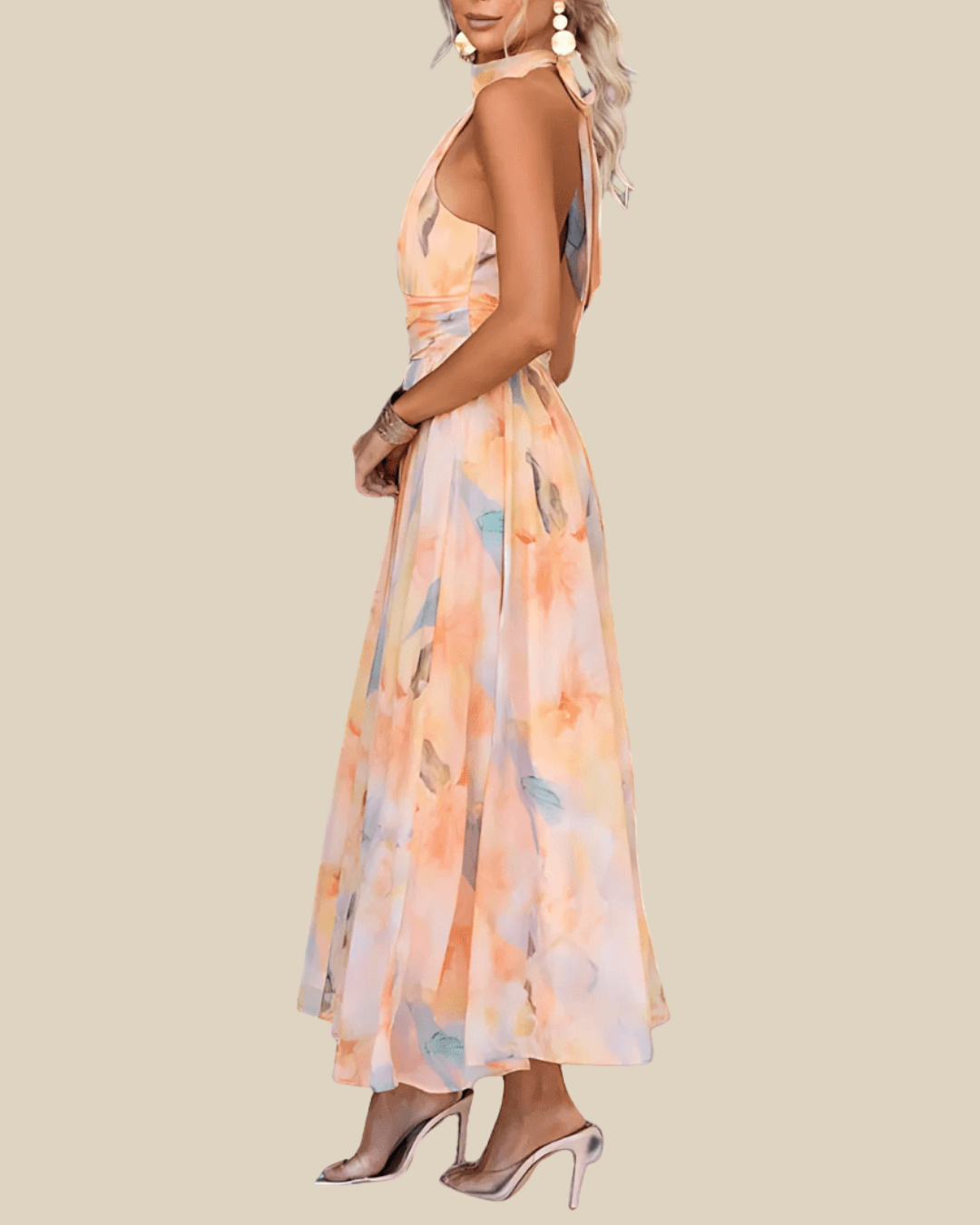 Rose | Maxikleid mit Neckholder-Trägern (Aquarell)