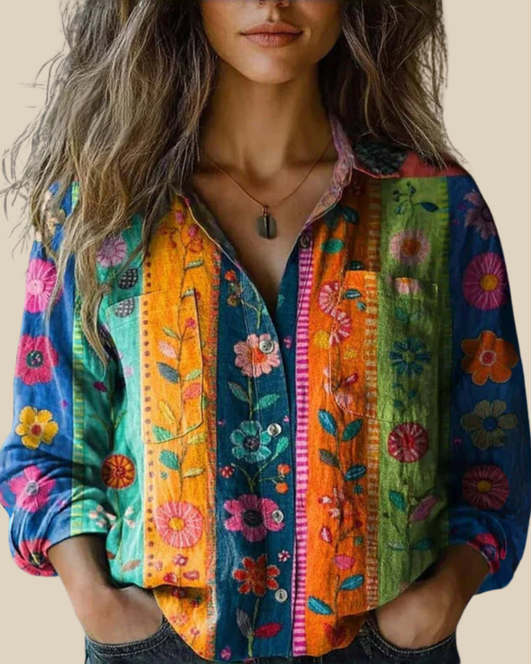 Hannah | Bluse mit Knopfleiste und handwerklichem Druck
