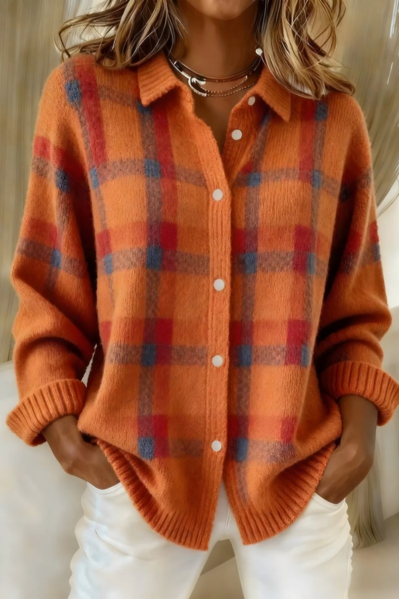 Henley | Cardigan aus weichem Karostrick
