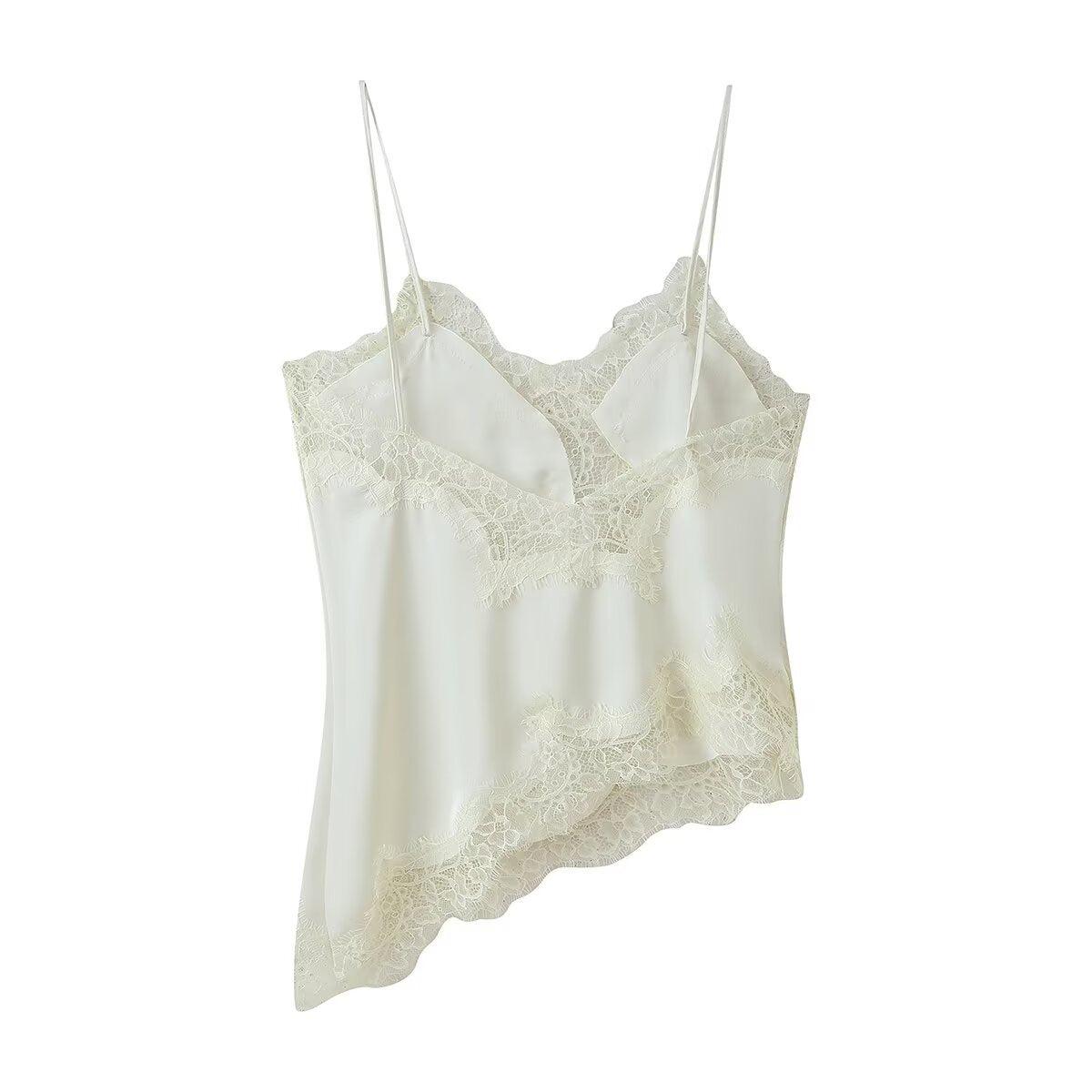 Amber | Asymmetrisches Satin-Spitzen-Cami-Top