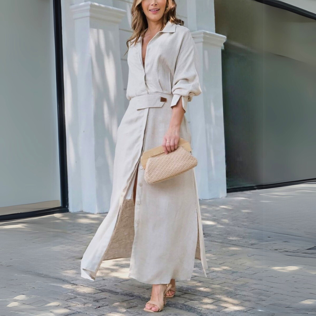 Sunny | Leinenmischgewebe Hemd-Maxikleid