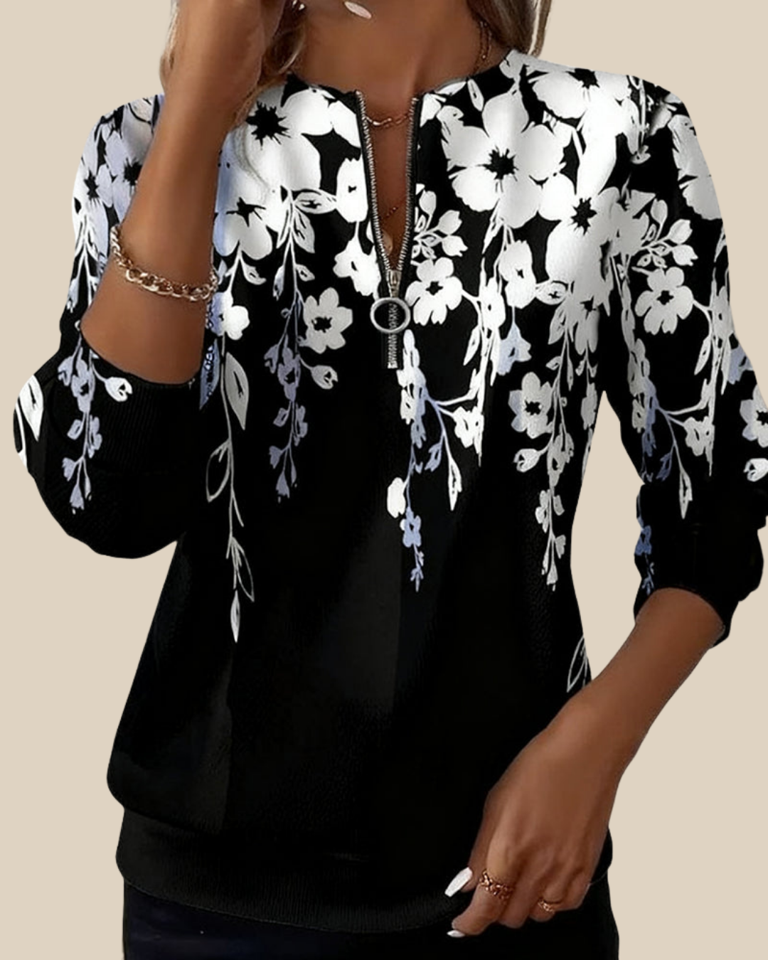 Margot | Blumen-Sweatshirt mit halbem Reißverschluss