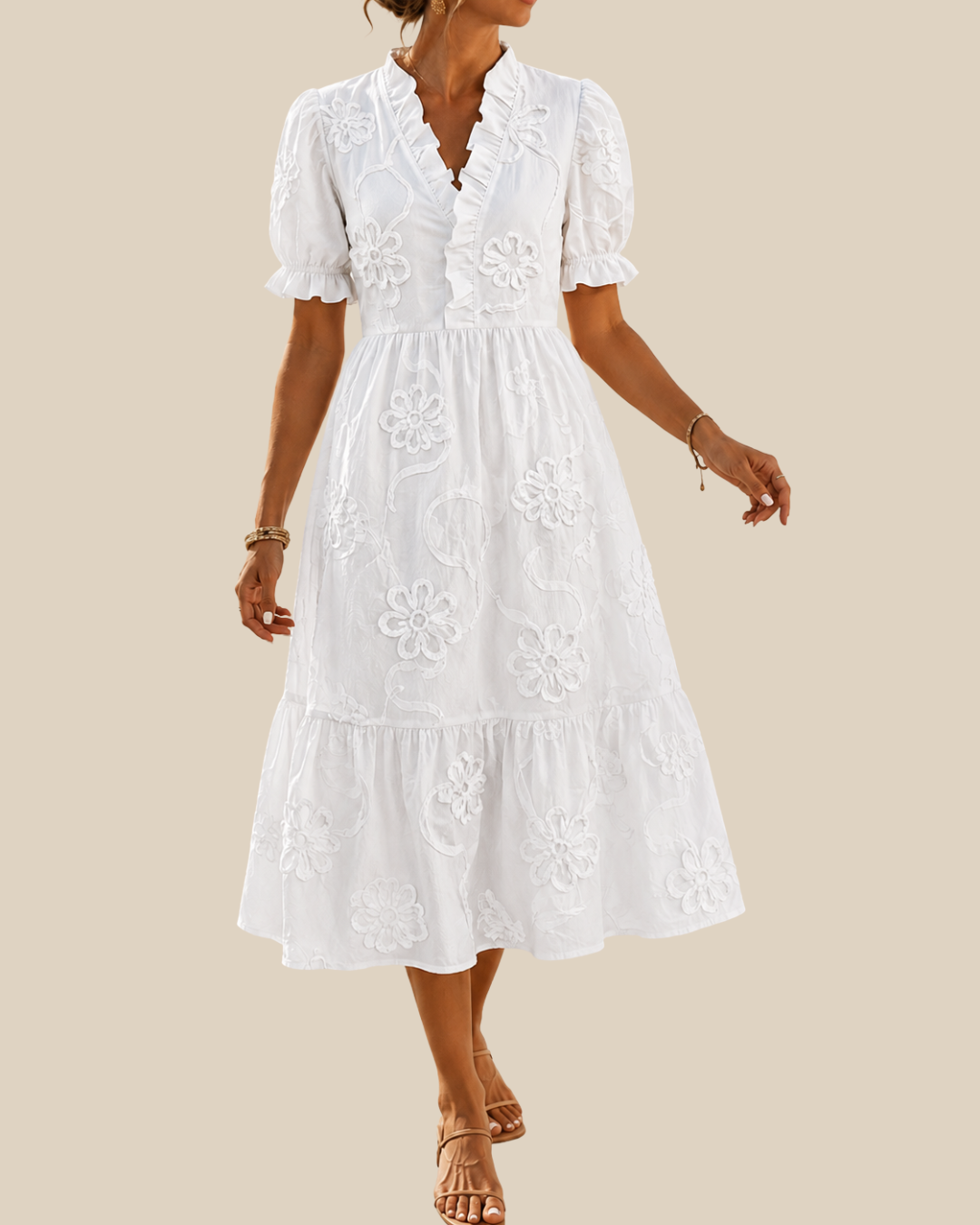 Blossom | Elegantes Midikleid mit floraler Stickerei