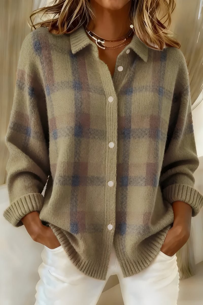 Henley | Cardigan aus weichem Karostrick