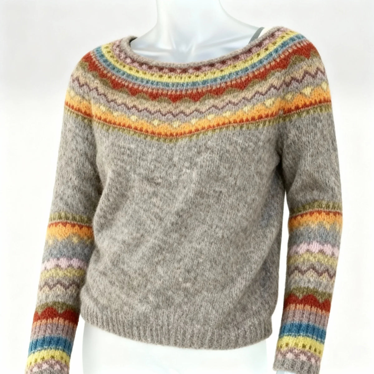 Joana | Heritage Yoke-Pullover — meliertes Grau, mehrfarbig