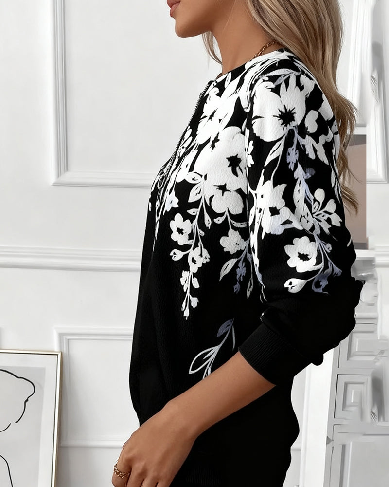 Margot | Blumen-Sweatshirt mit halbem Reißverschluss