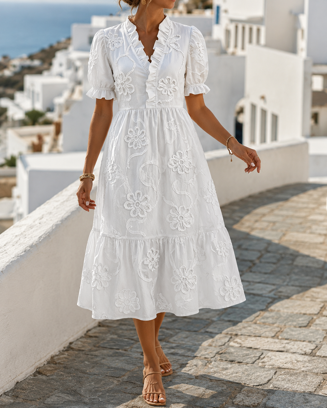 Blossom | Elegantes Midikleid mit floraler Stickerei