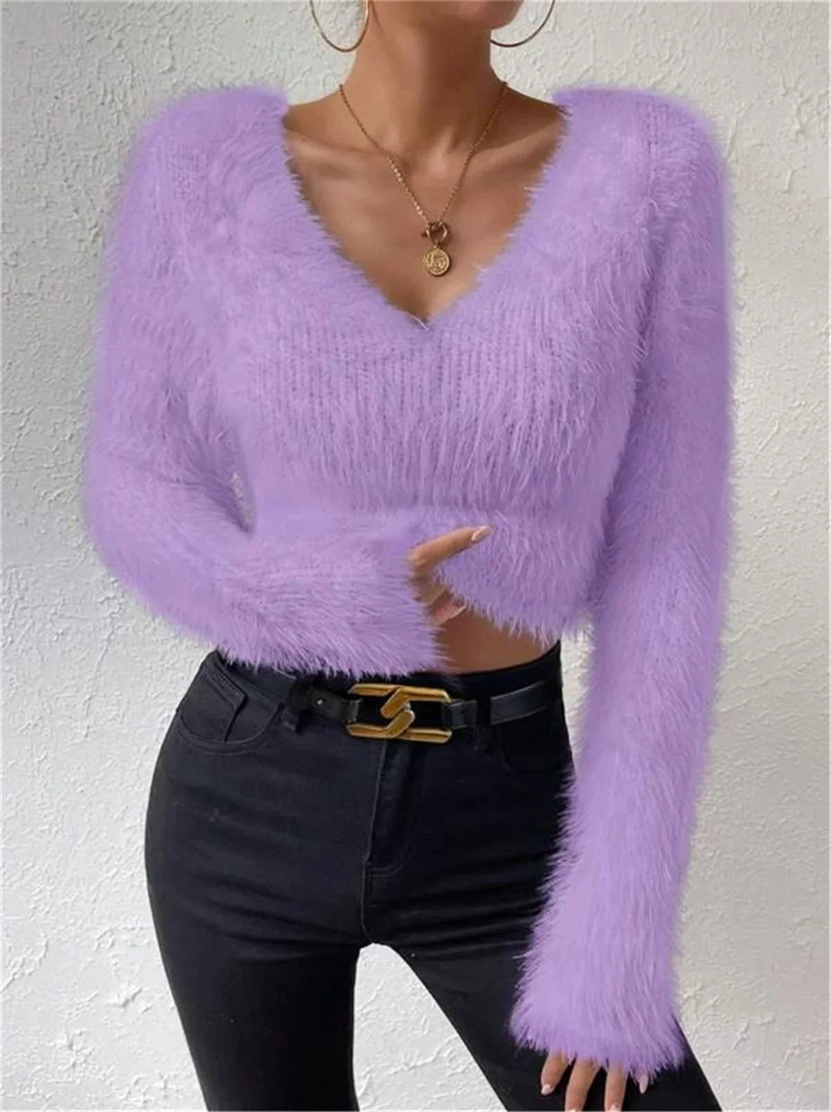 Ottilie | Gefiederter Strickpullover mit V-Ausschnitt