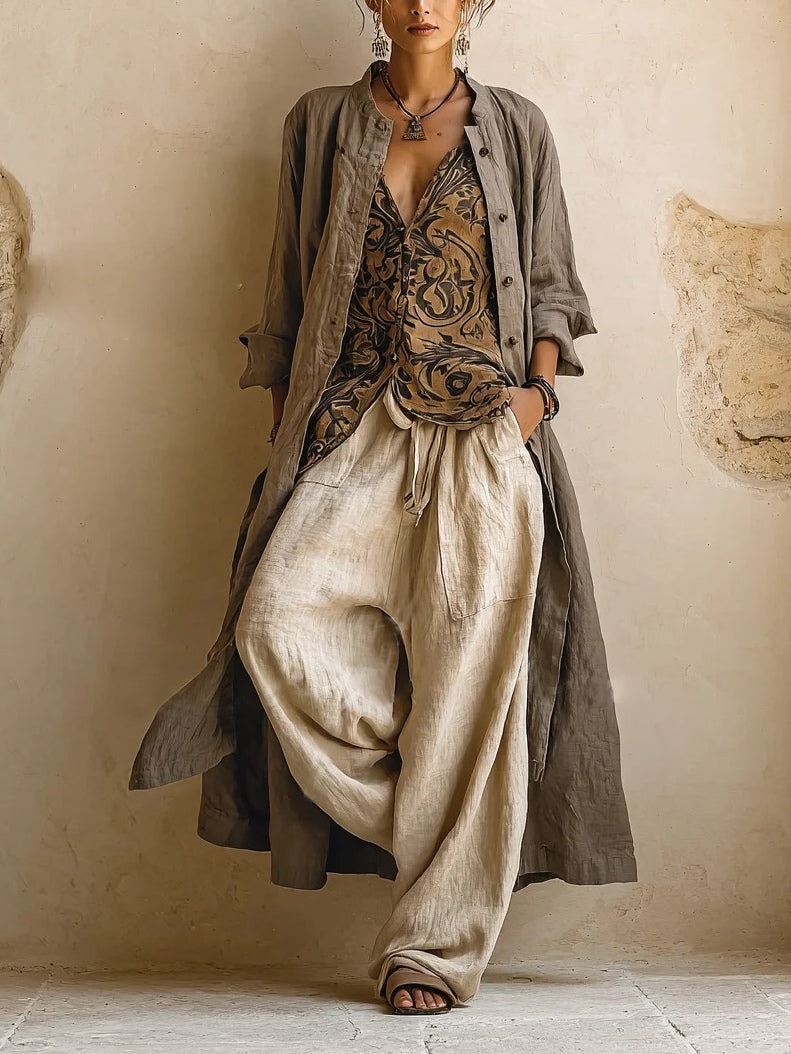 Davina | Dreiteiliges Leinenlook Set