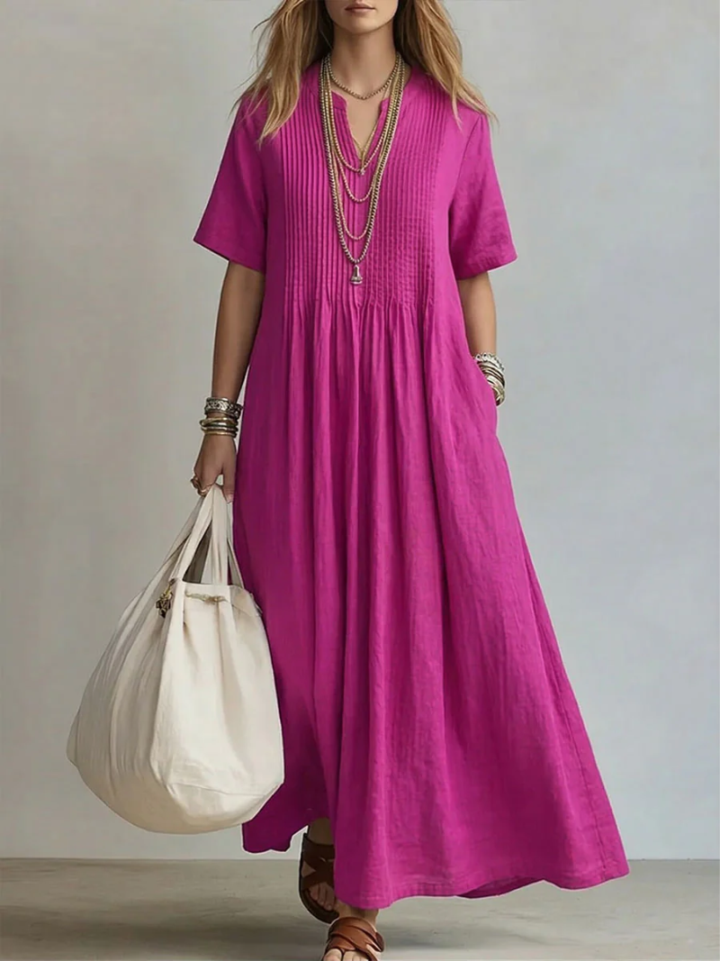 Simone | Luftiges Maxikleid mit Plissee-Details