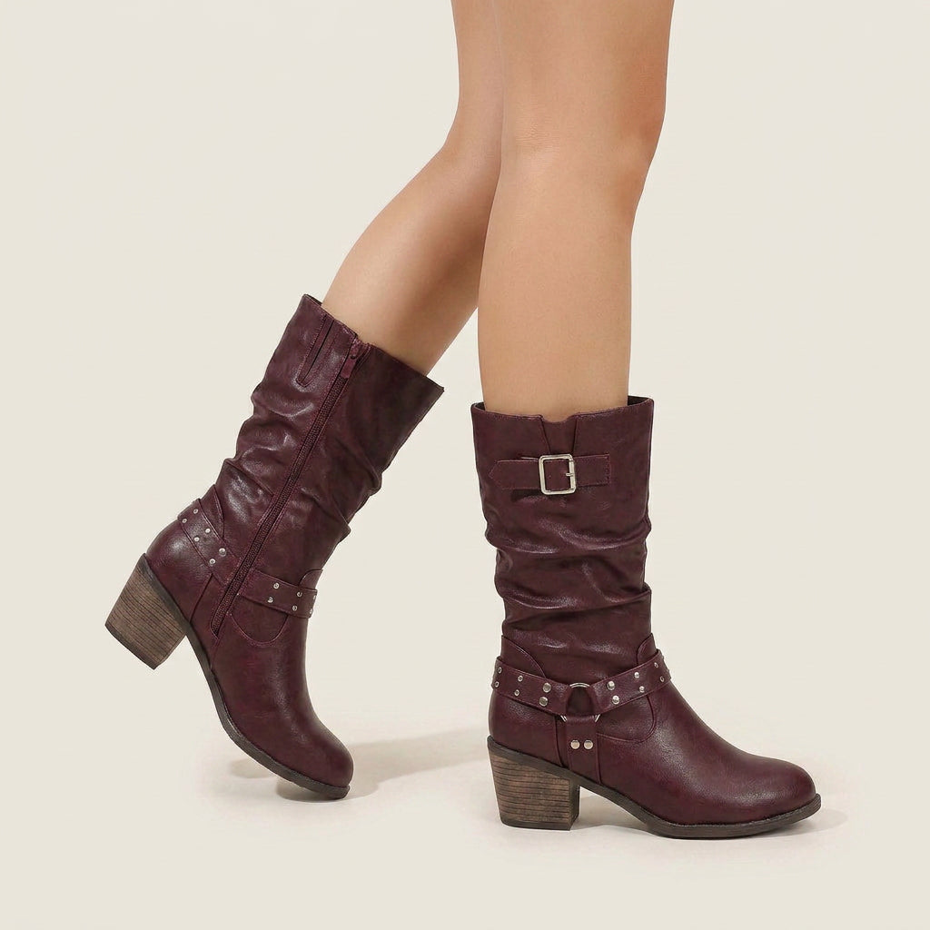 Virelle | Damen-Motorradstiefel in Lederoptik mit Nieten