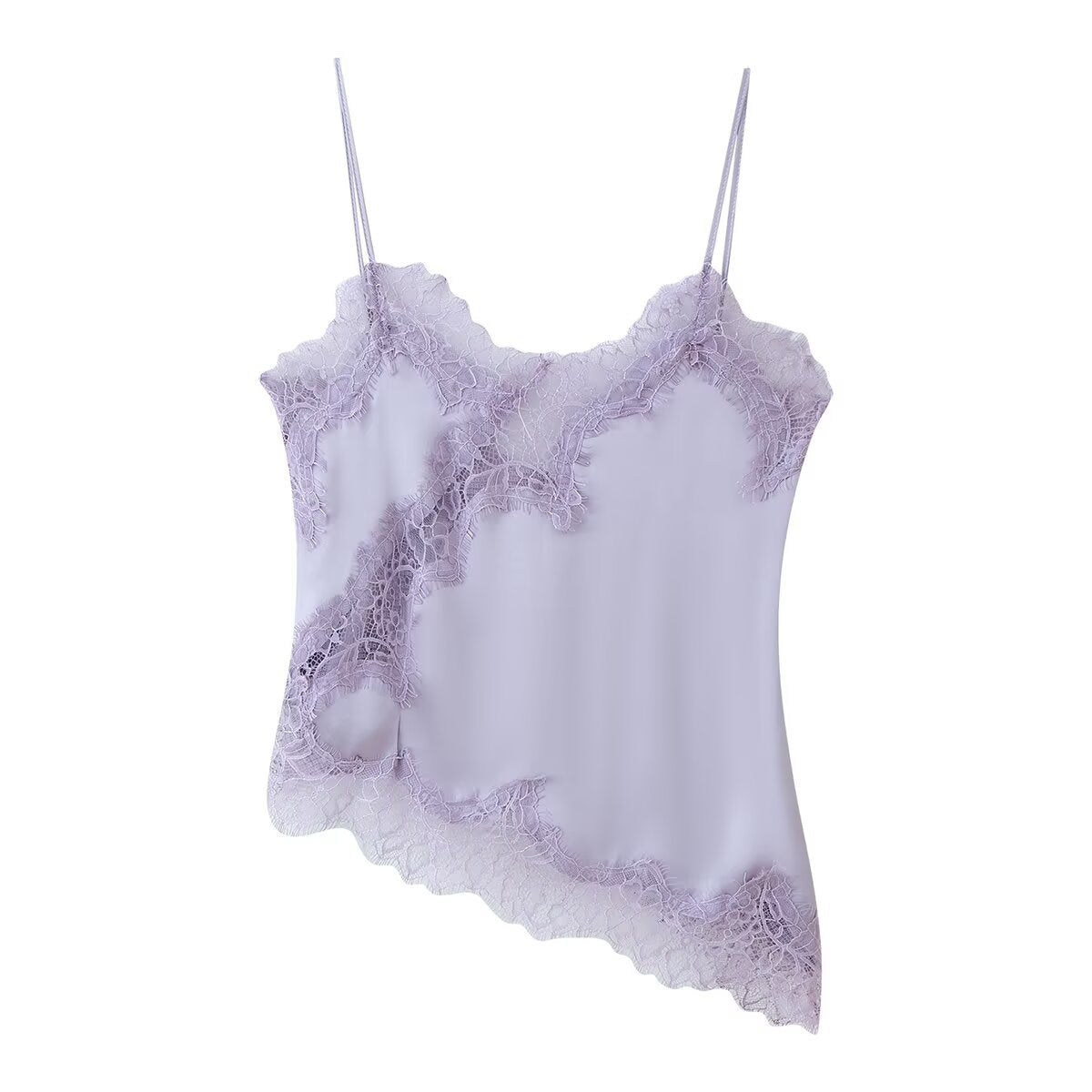 Amber | Asymmetrisches Satin-Spitzen-Cami-Top