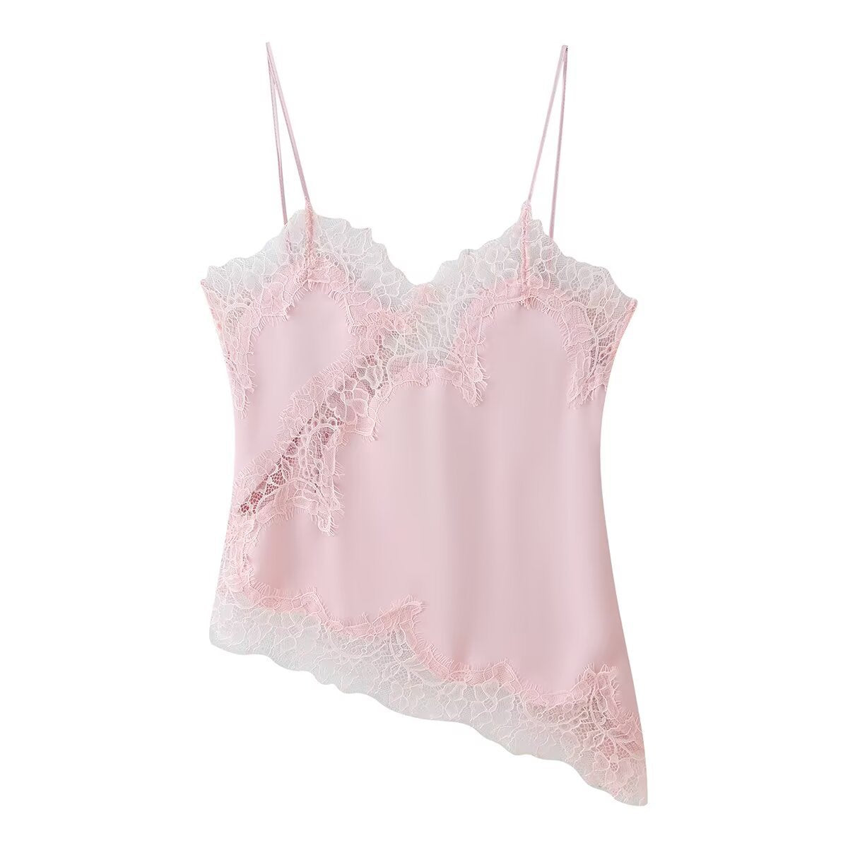 Amber | Asymmetrisches Satin-Spitzen-Cami-Top