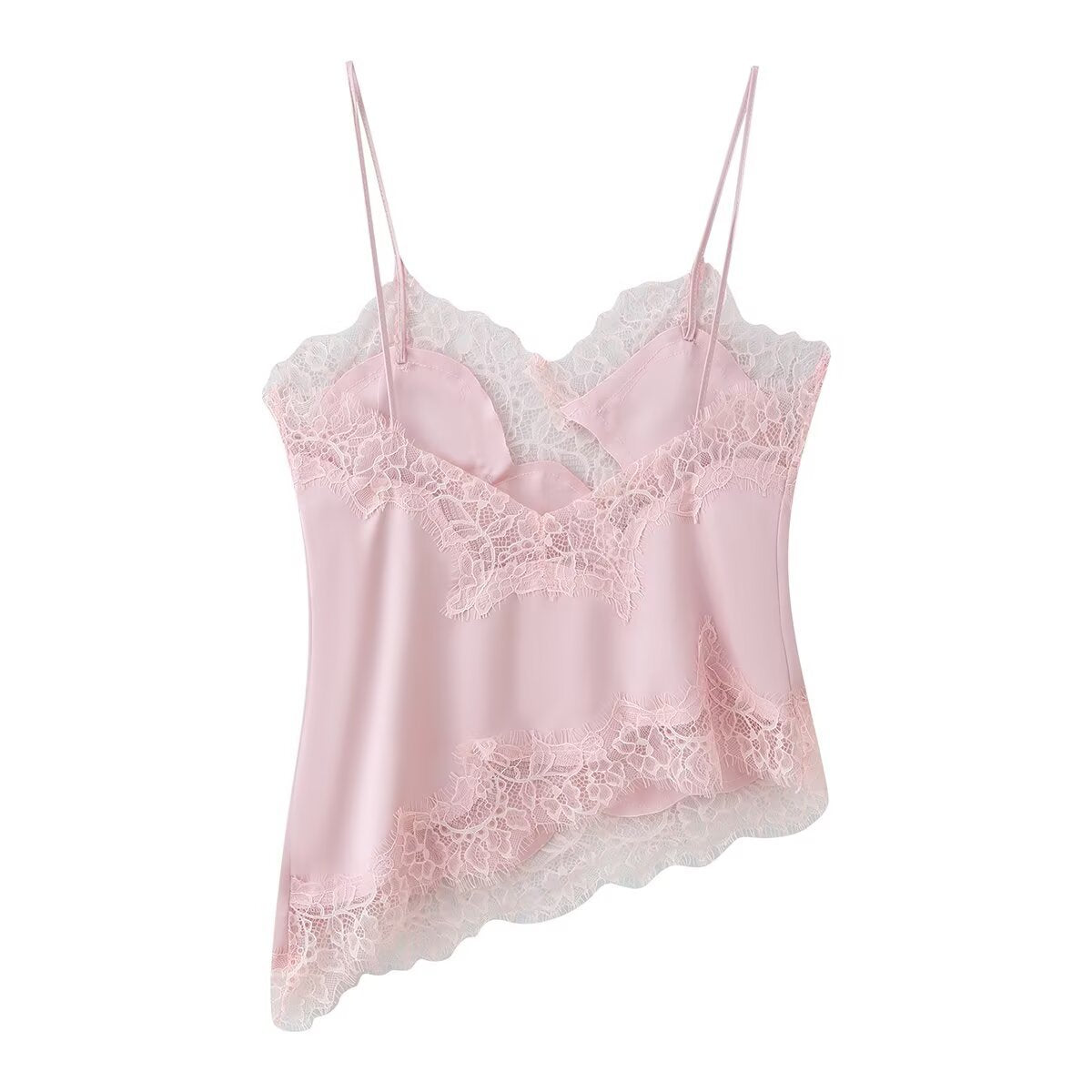 Amber | Asymmetrisches Satin-Spitzen-Cami-Top