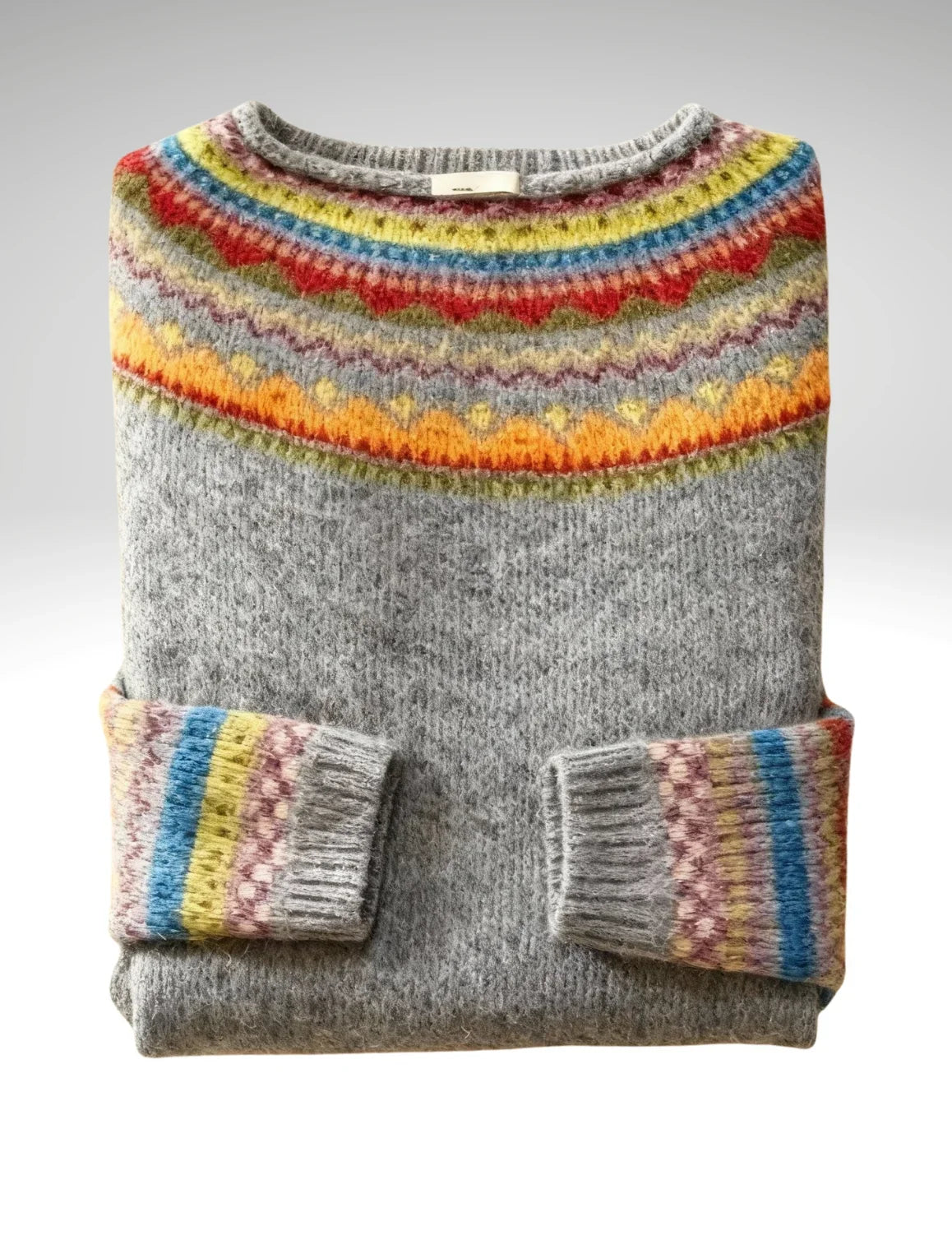 Joana | Heritage Yoke-Pullover — meliertes Grau, mehrfarbig