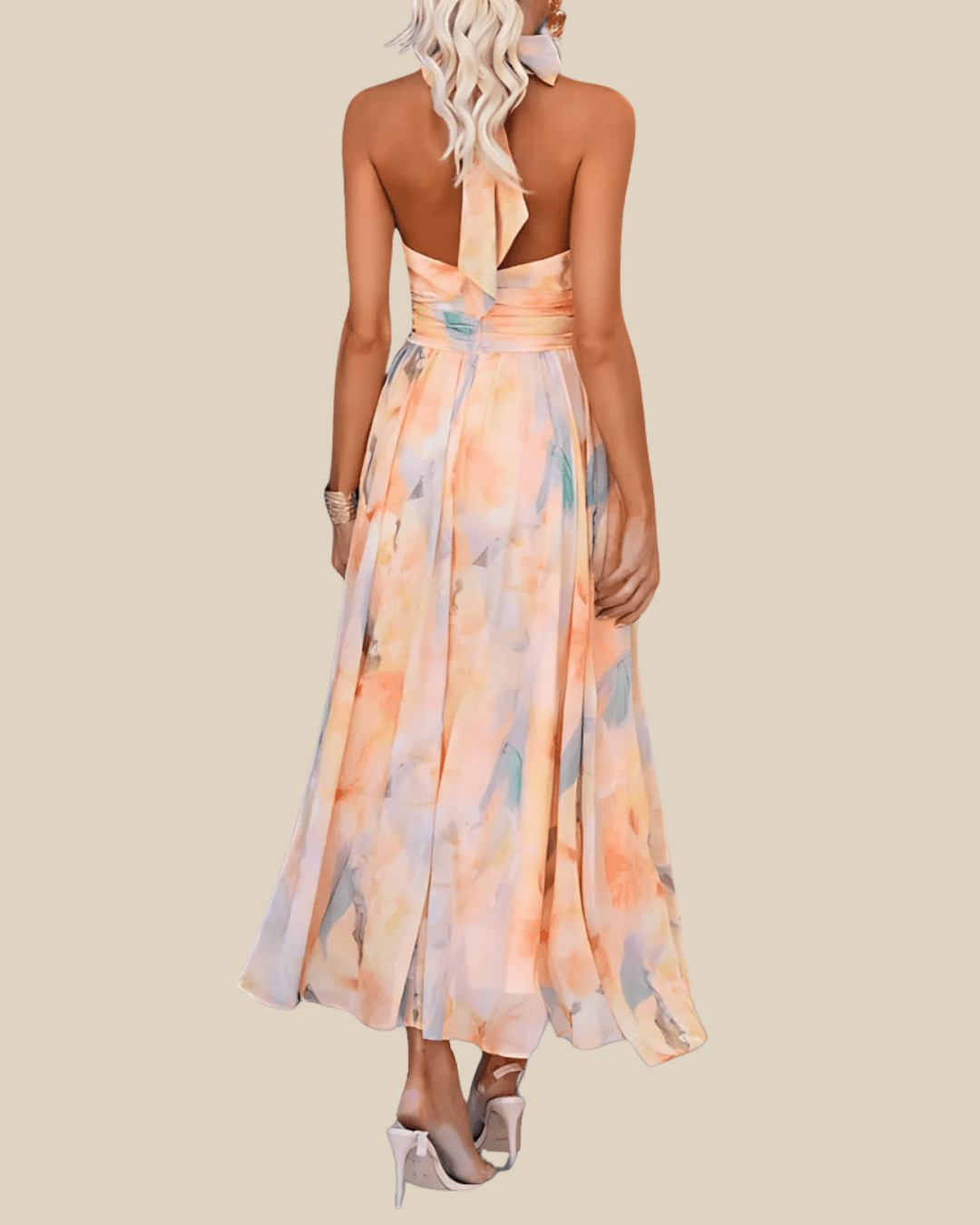 Rose | Maxikleid mit Neckholder-Trägern (Aquarell)