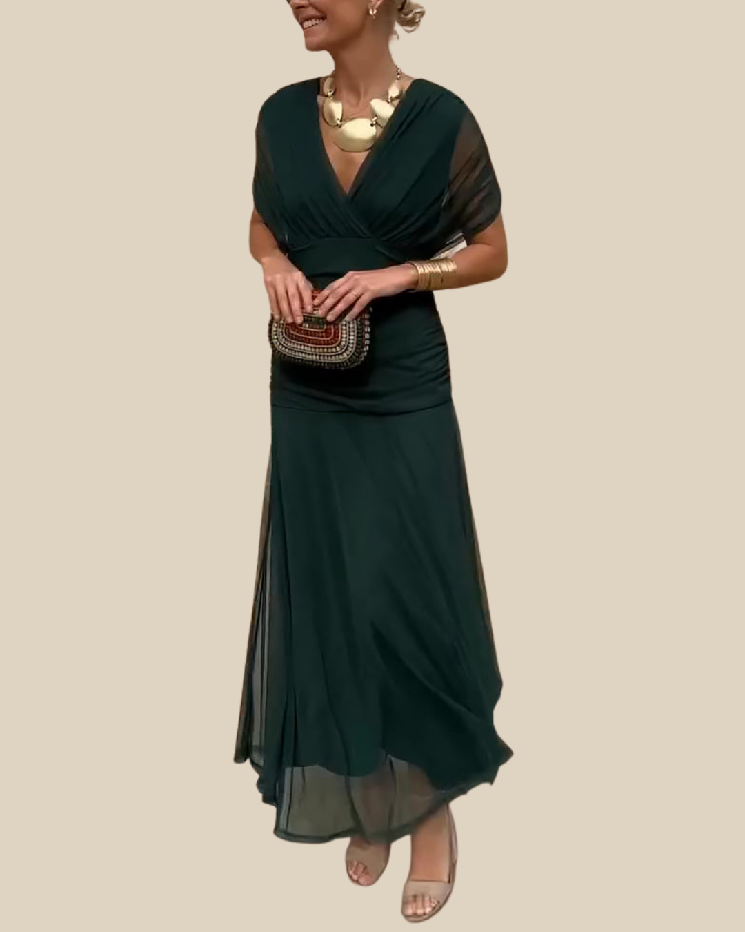 Helena | Plissiertes Maxikleid mit Taillenbetonung