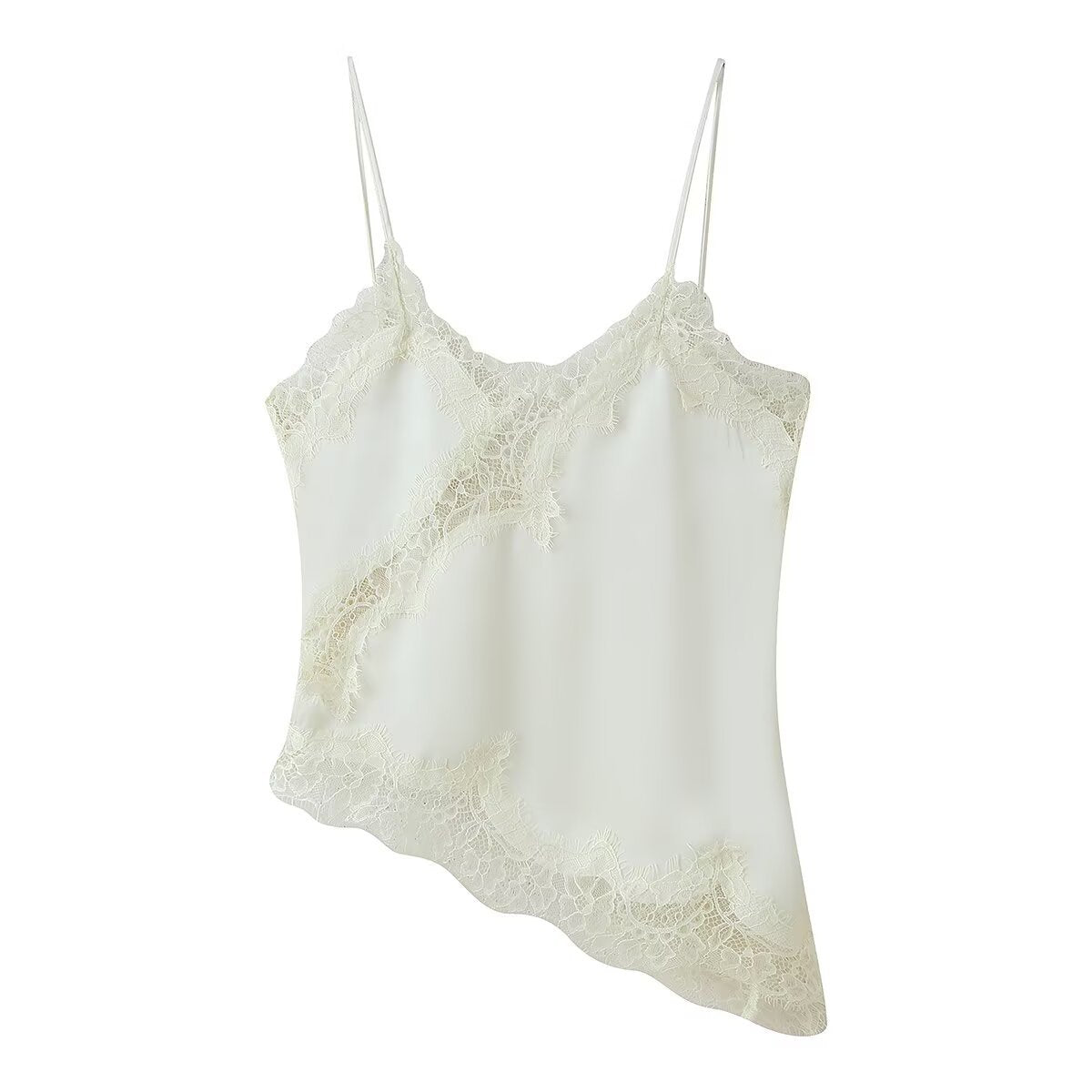 Amber | Asymmetrisches Satin-Spitzen-Cami-Top