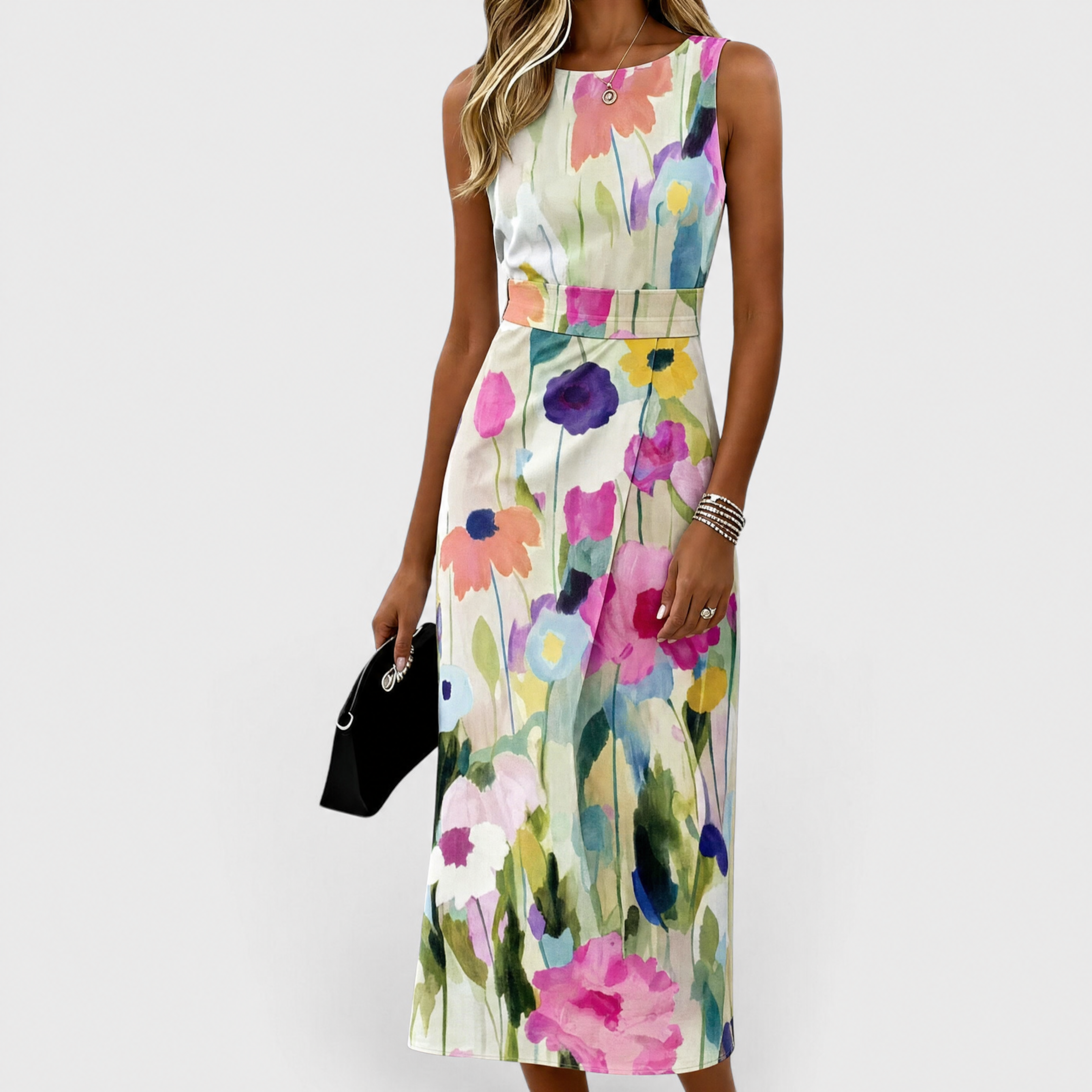 Carmina | Elegantes Midikleid mit Aquarellblumen