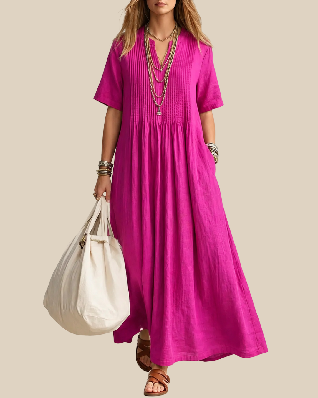 Simone | Luftiges Maxikleid mit Plissee-Details