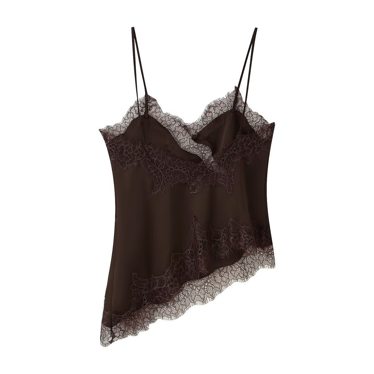Amber | Asymmetrisches Satin-Spitzen-Cami-Top