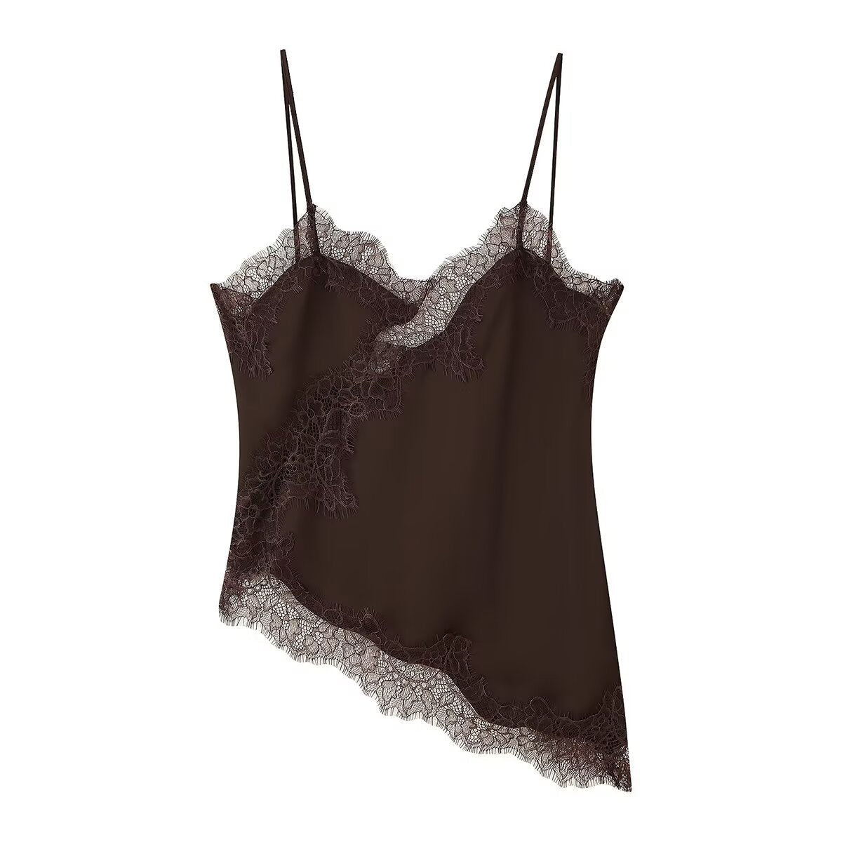 Amber | Asymmetrisches Satin-Spitzen-Cami-Top