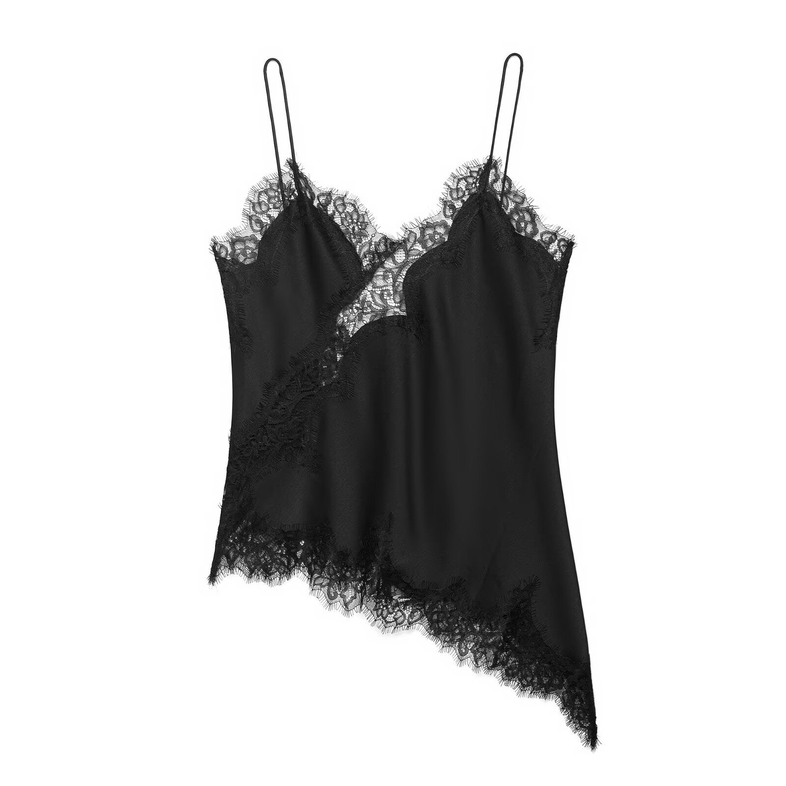 Amber | Asymmetrisches Satin-Spitzen-Cami-Top