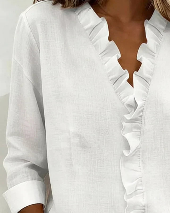 Mathilda | Bluse mit Rüschen und V-Ausschnitt