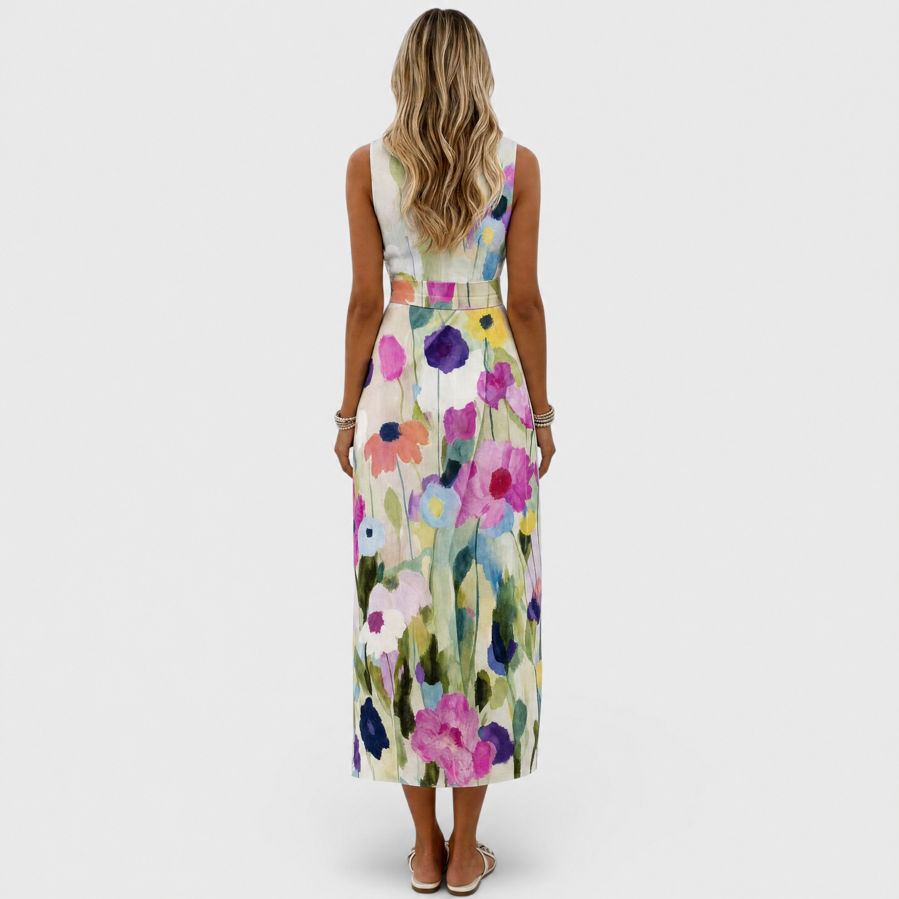 Carmina | Elegantes Midikleid mit Aquarellblumen