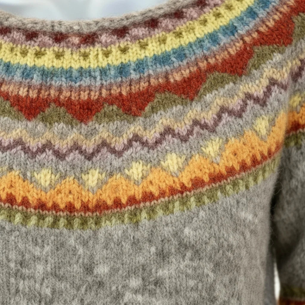 Joana | Heritage Yoke-Pullover — meliertes Grau, mehrfarbig