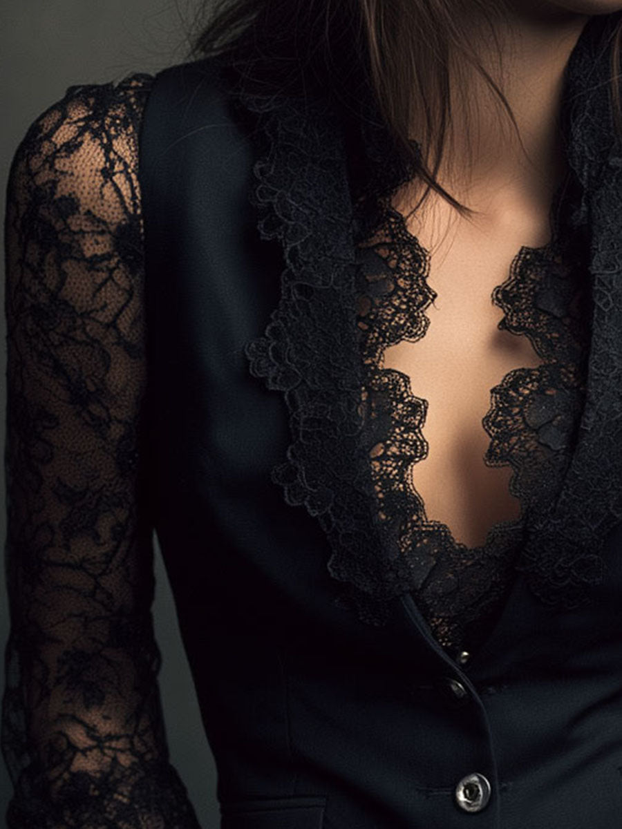 Noémie | Schwarzer Blazer mit semi-transparenten Ärmeln