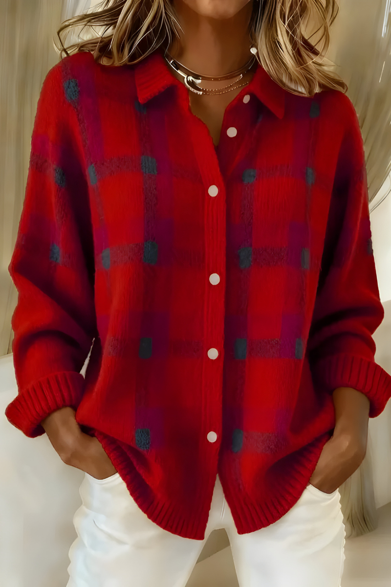 Henley | Cardigan aus weichem Karostrick