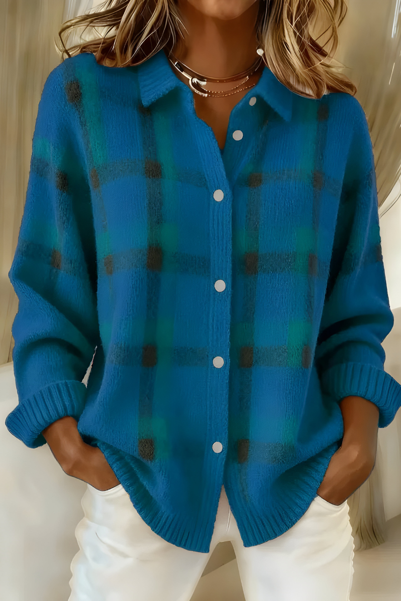 Henley | Cardigan aus weichem Karostrick