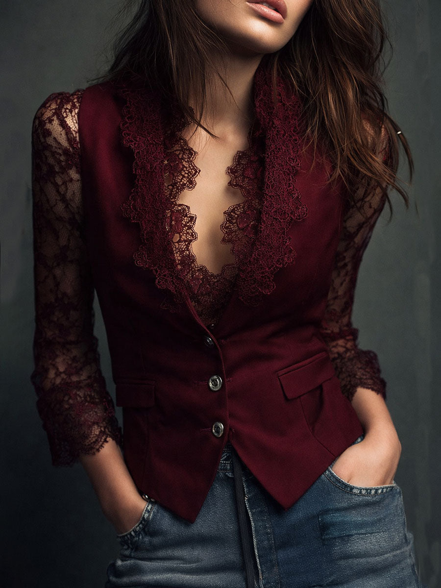 Noémie | Schwarzer Blazer mit semi-transparenten Ärmeln