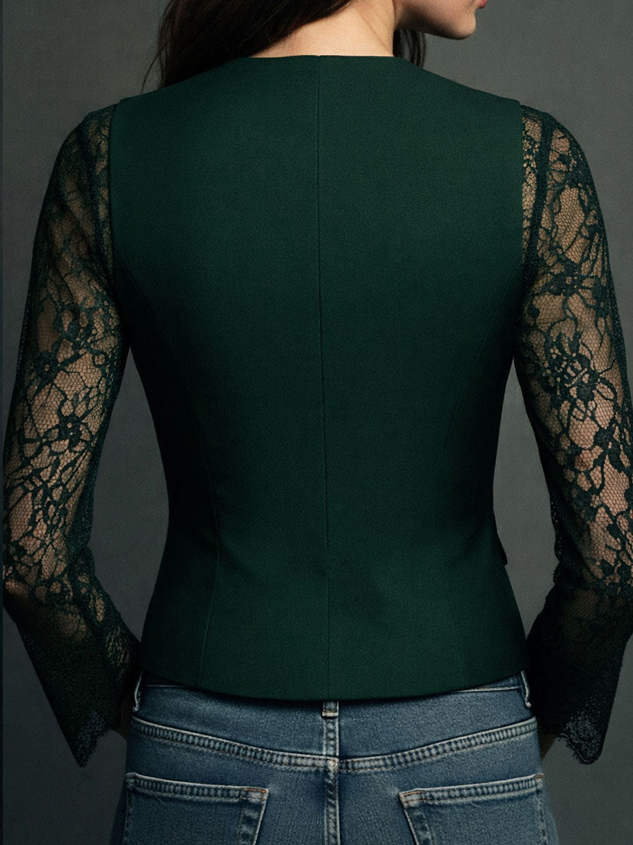 Noémie | Schwarzer Blazer mit semi-transparenten Ärmeln