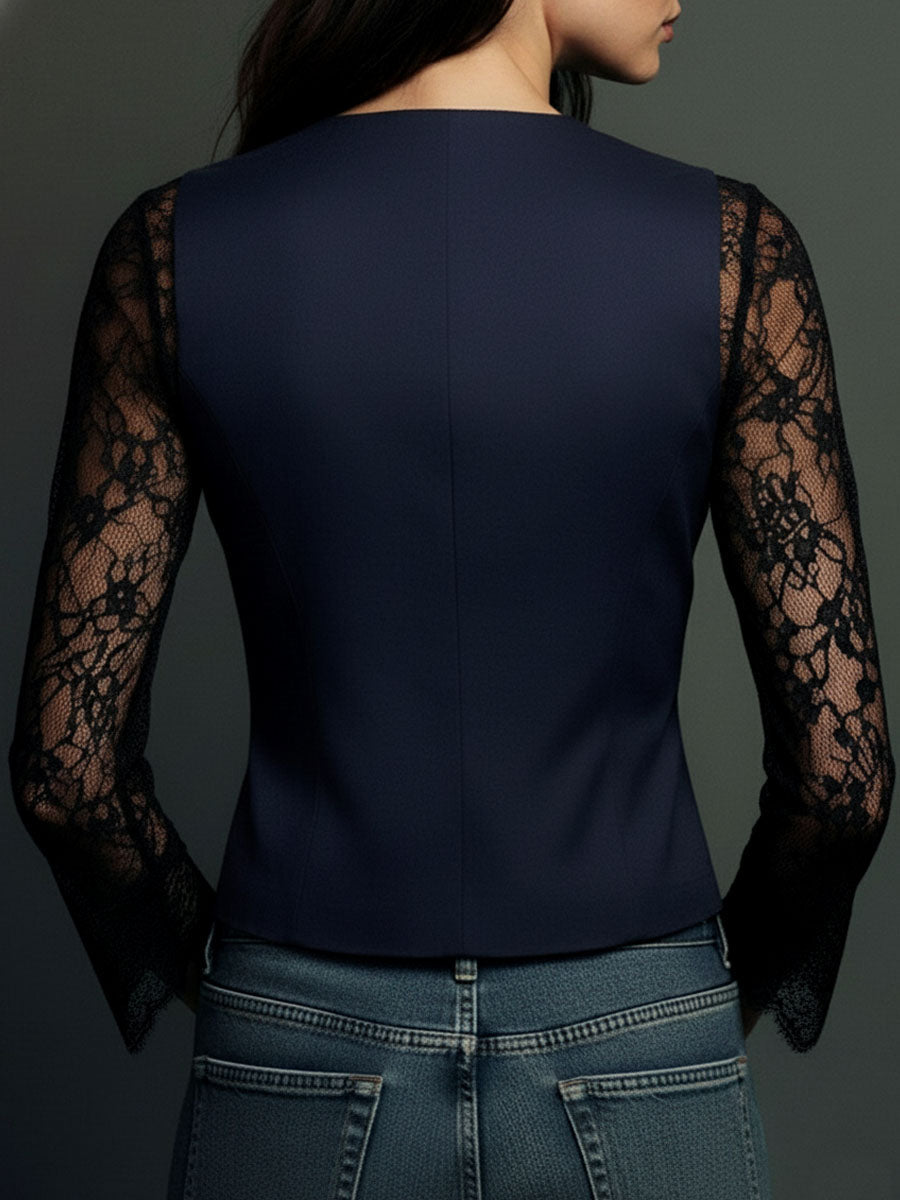 Noémie | Schwarzer Blazer mit semi-transparenten Ärmeln