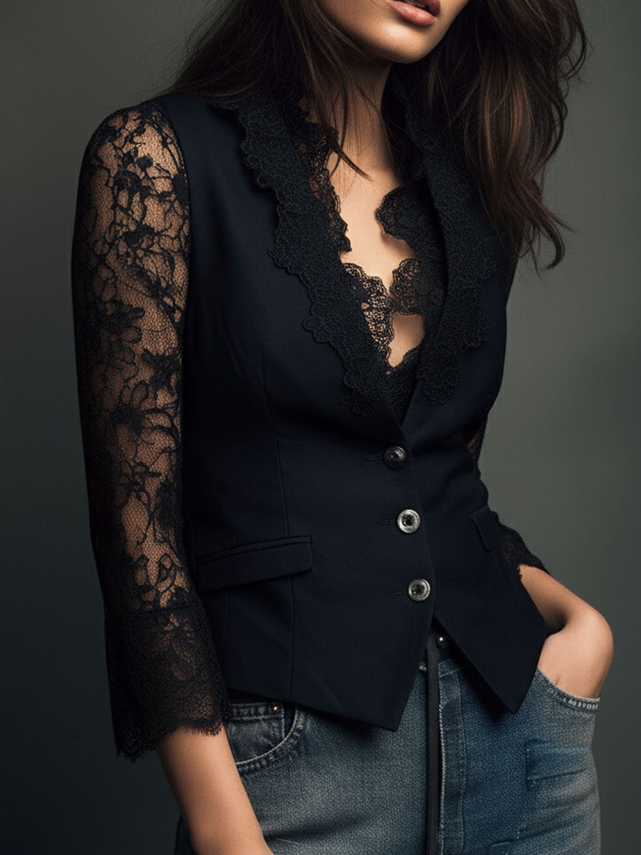 Noémie | Schwarzer Blazer mit semi-transparenten Ärmeln