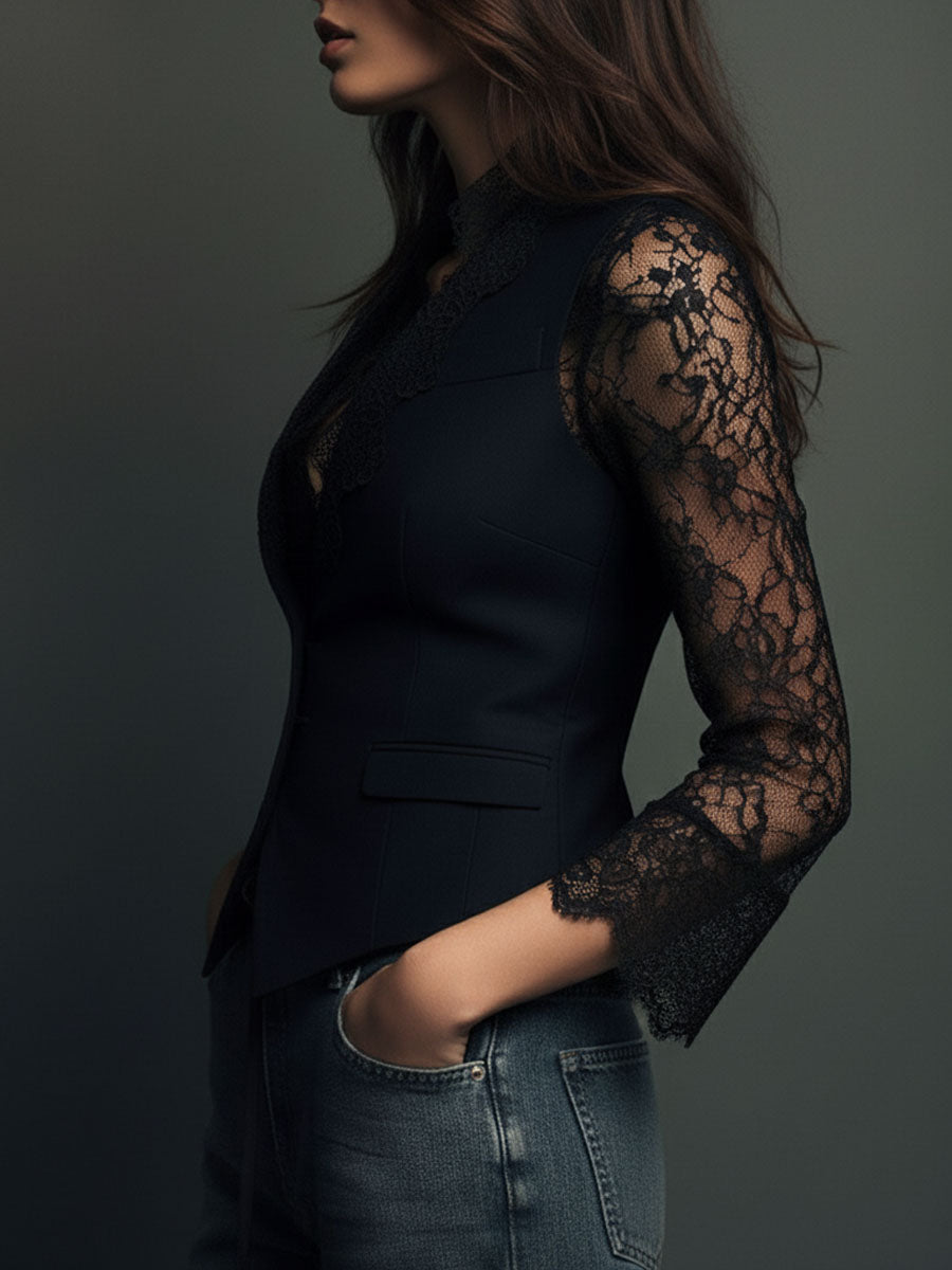 Noémie | Schwarzer Blazer mit semi-transparenten Ärmeln