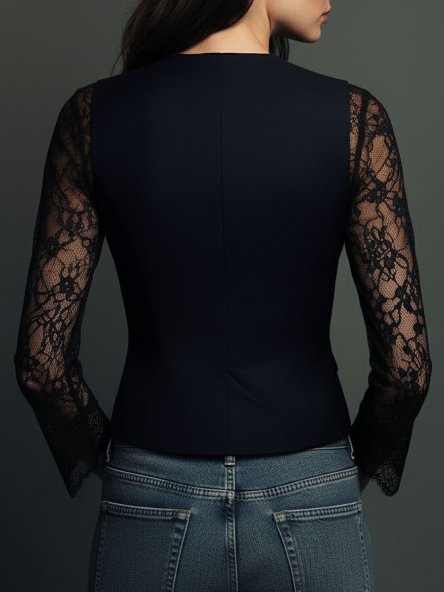 Noémie | Schwarzer Blazer mit semi-transparenten Ärmeln
