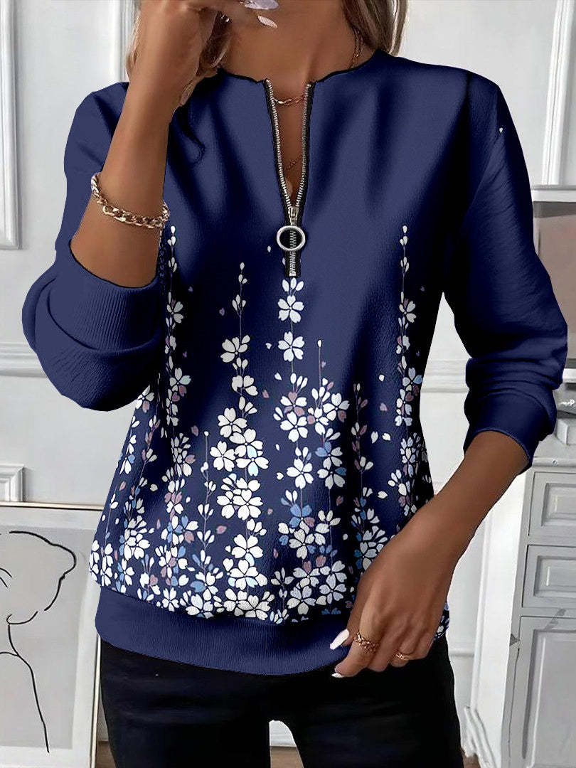 Margot | Blumen-Sweatshirt mit halbem Reißverschluss