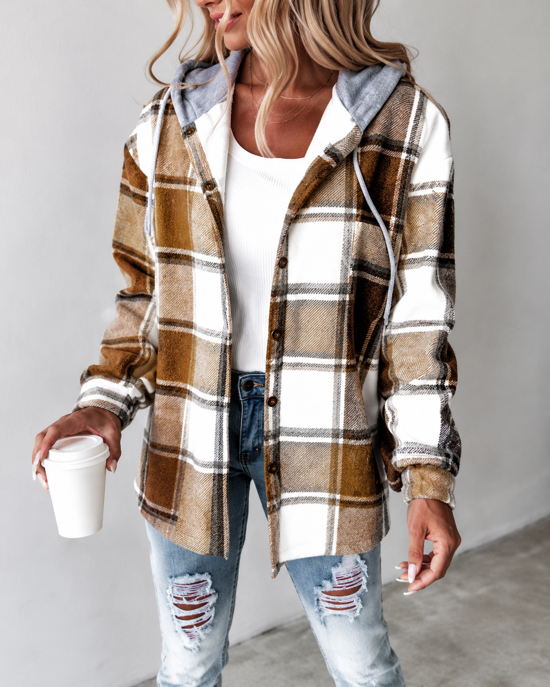 Helga™ | Damen-Kapuzenjacke mit Karomuster für Herbst & Winter