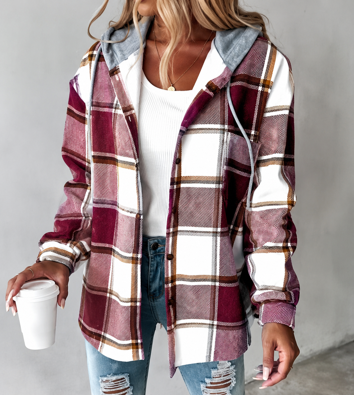 Helga™ | Damen-Kapuzenjacke mit Karomuster für Herbst & Winter
