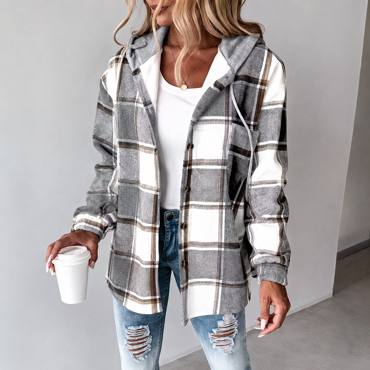 Helga™ | Damen-Kapuzenjacke mit Karomuster für Herbst & Winter