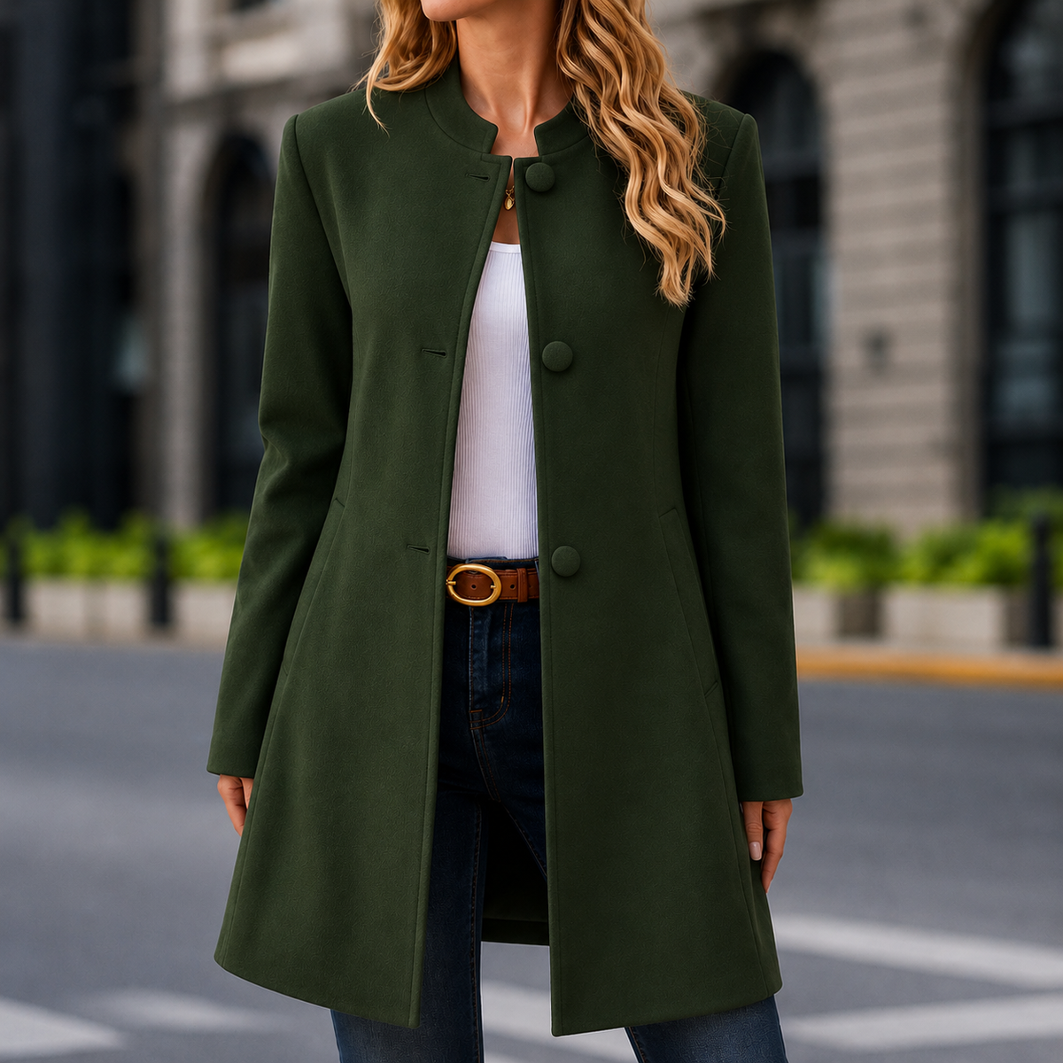 Clara | Eleganter Damenmantel mit Stehkragen und taillierter Passform