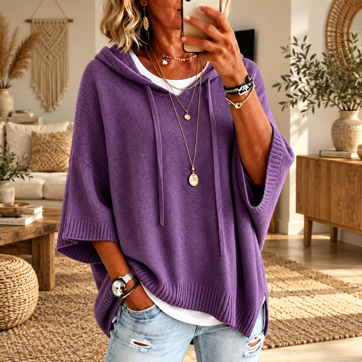 Pull à capuche oversize en maille Louise