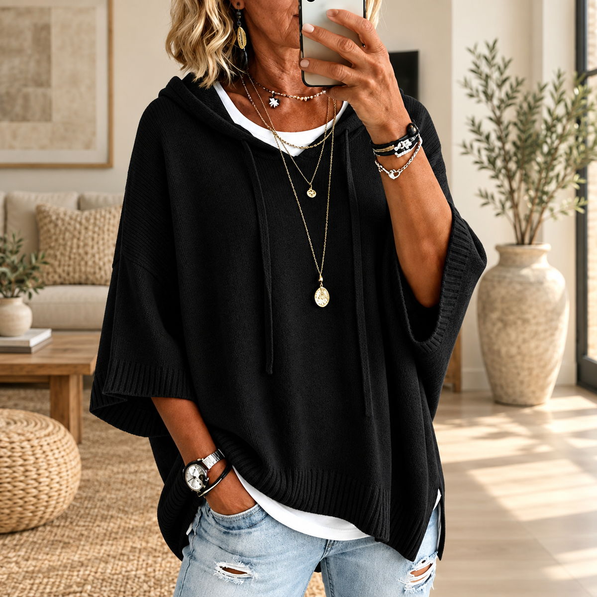 Pull à capuche oversize en maille Louise
