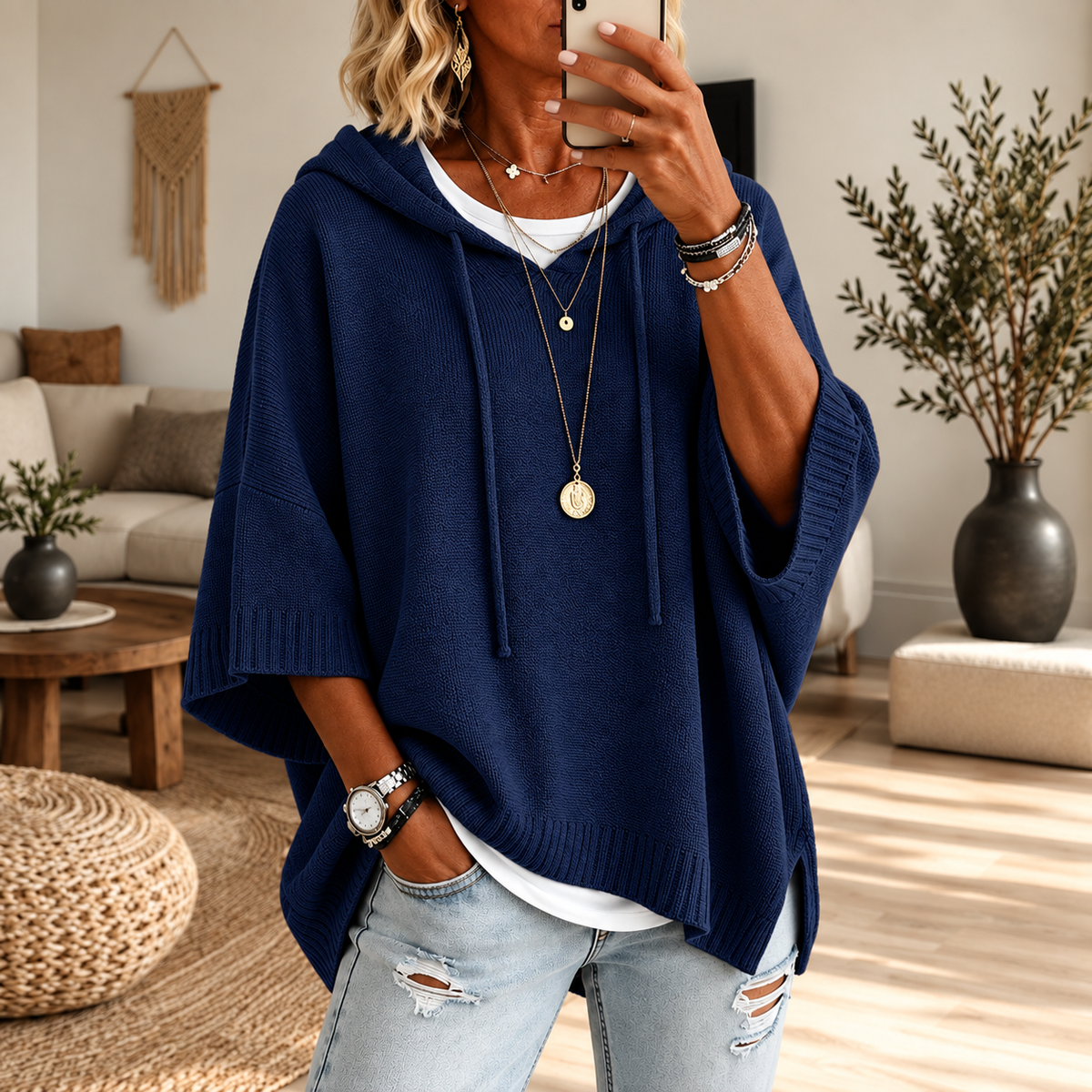 Pull à capuche oversize en maille Louise