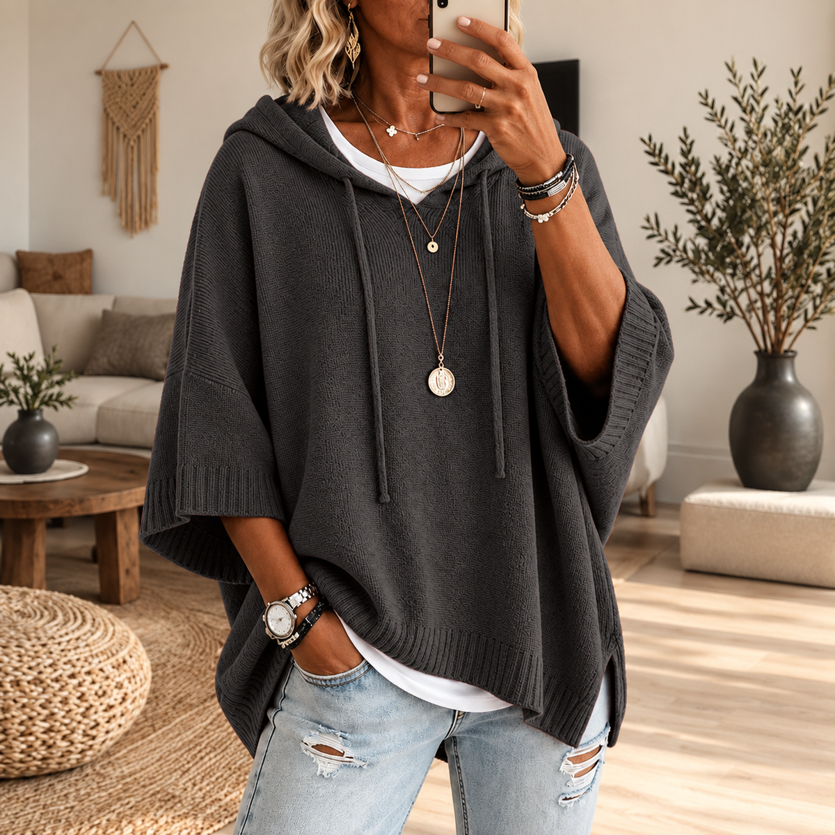 Pull à capuche oversize en maille Louise