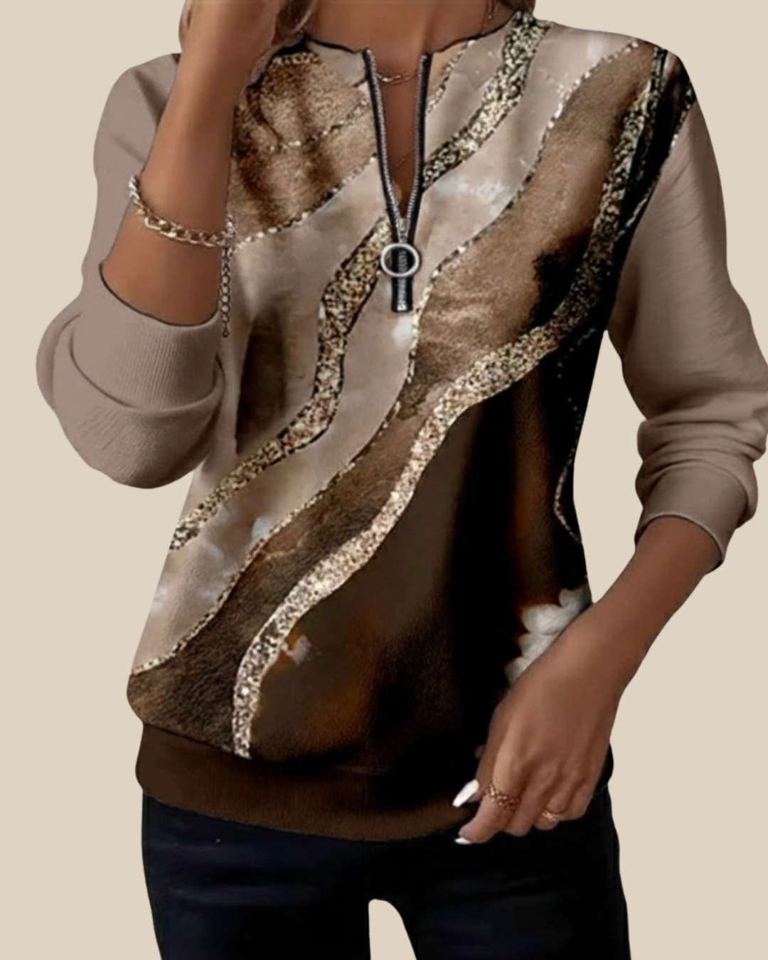 Nora | Bedrucktes Half-Zip Sweatshirt